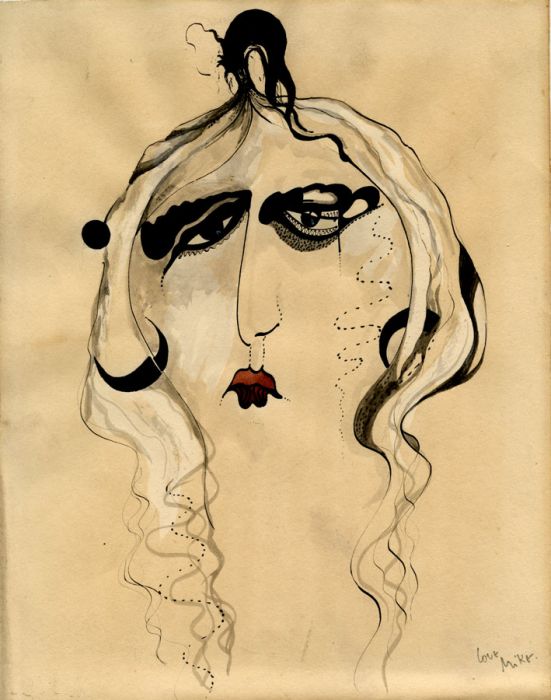 Mid 20th Century Mixed Media - Modernist Portrait of a Lady