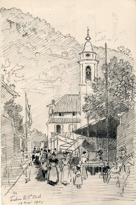 Claude Spero/Constantin Schwarz - St Roch, France 1901 Pen and Ink Drawing