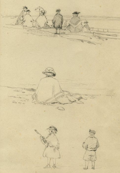 Early 19th Century Graphite Drawing - Set of 3 Beach Scenes.