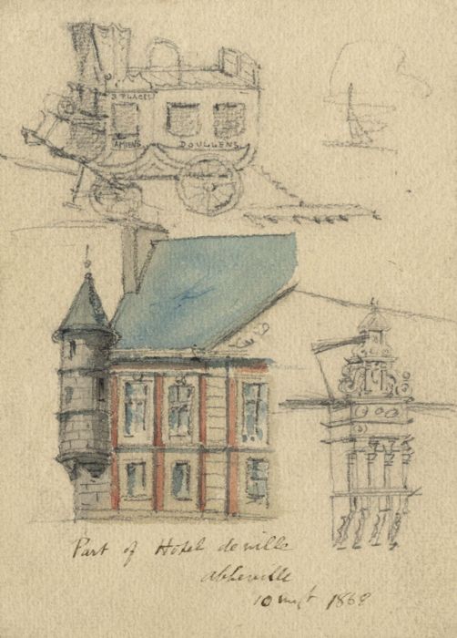 Walker F Lyon - 1868 Watercolour, Part of Hôtel de Ville, Abbeville, Normandy
