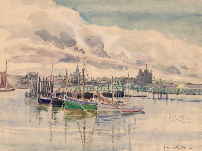 A White - Harbour View Watercolour