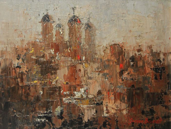 Gordon Bennett - 'Tower of London' Oil on Board, Framed