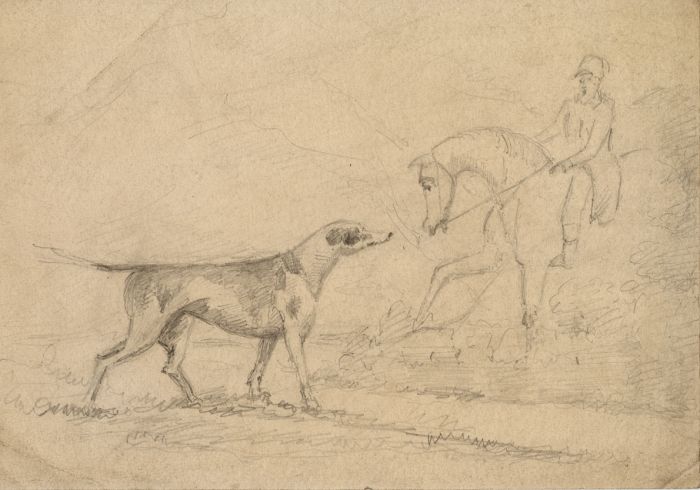 Mid 19th Century Graphite Drawing - Hunting Scene