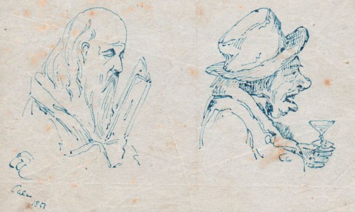 1851 Pen and Ink Drawing - Pair of Portrait Illustrations