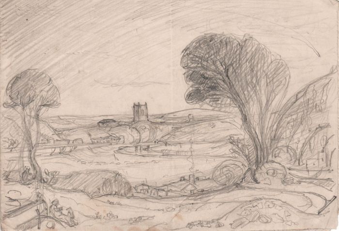 1865 Graphite Drawing - Country Landscape