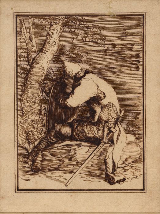 Early 19th Century Pen and Ink Drawing - Soldier Resting Under Tree