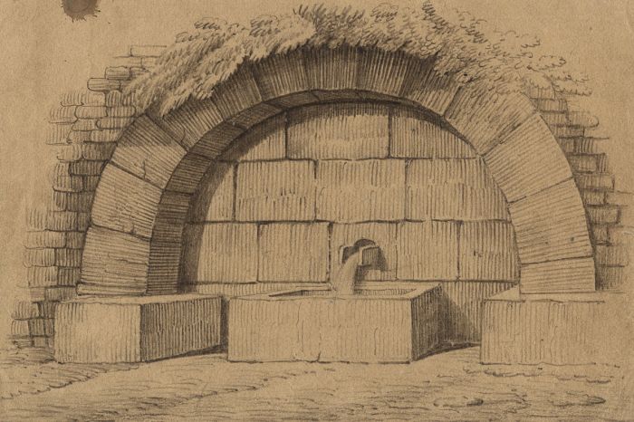19th Century Graphite Drawing - Trough Under Arch.