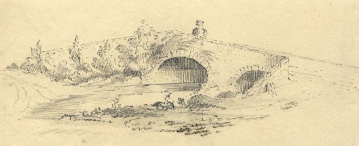 19th Century Graphite Drawing - Bridge 