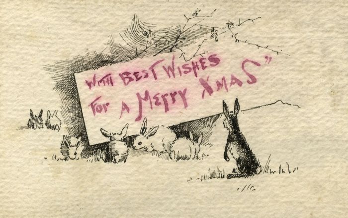 19th Century Pen and Ink Drawing - Hand Drawn Christmas Greeting