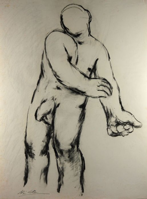 Gerald Coles - 1962 Charcoal Drawing, Faceless Nude Figure