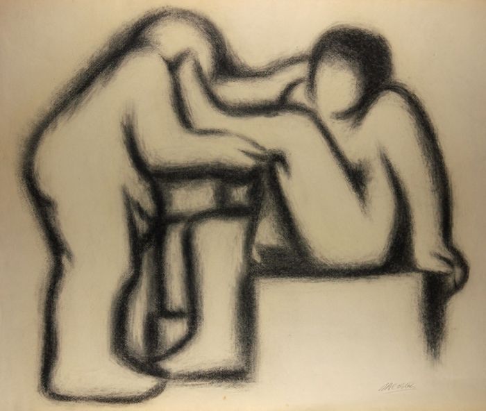Gerald Coles - 1962 Charcoal Drawing, Two Figures