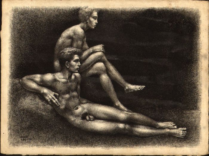 Gaston Goor - 1951 Original Homoerotic Woodblock