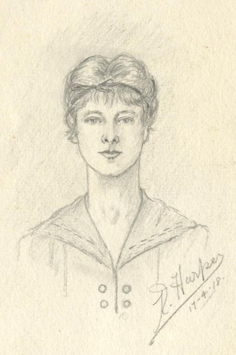 Harpers - 1918 Graphite Drawing, Portrait of Lady
