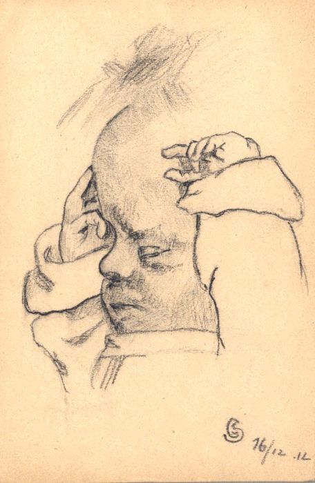 1912 Charcoal Drawing - A Baby