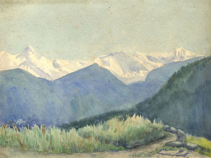 19th Century Watercolour - Mountain Landscape