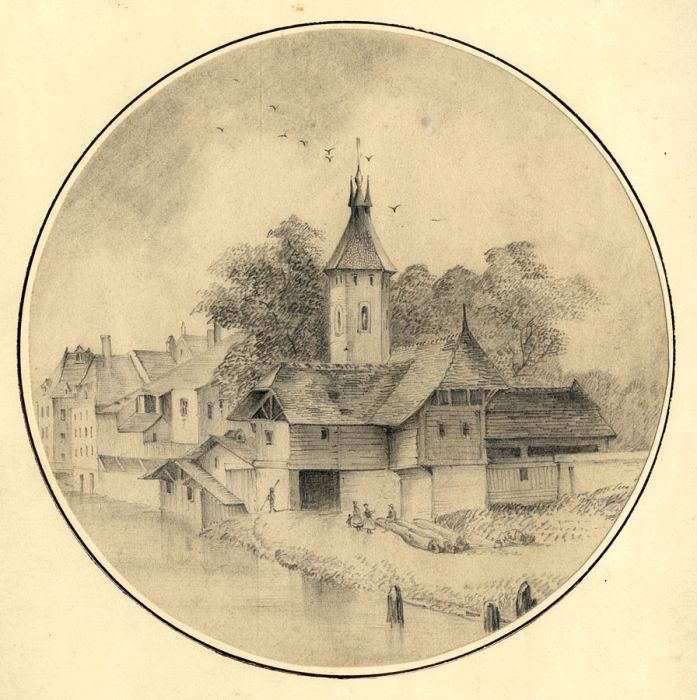 Fine 19th Century Graphite Drawing - Village Scene