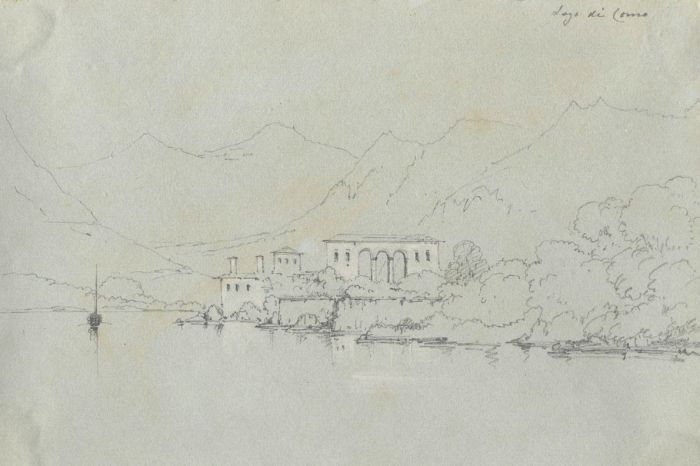 Lady Burlington (1812-1840) - 19th Century Graphite Drawing, Lake Como, Italy
