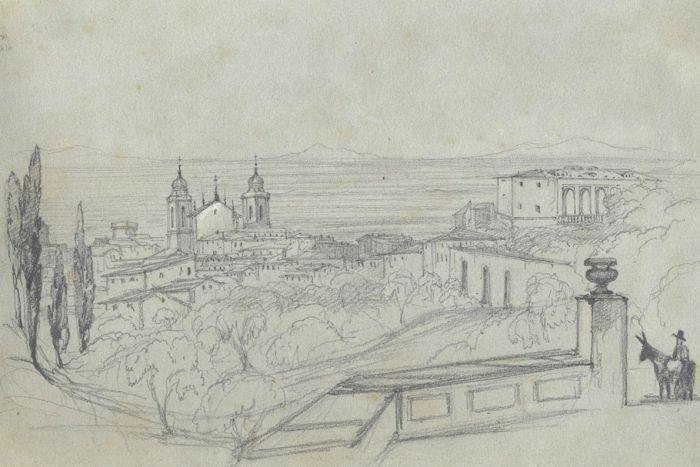 Lady Burlington (1812-1840) - 19th Century Graphite Drawing, Frascati