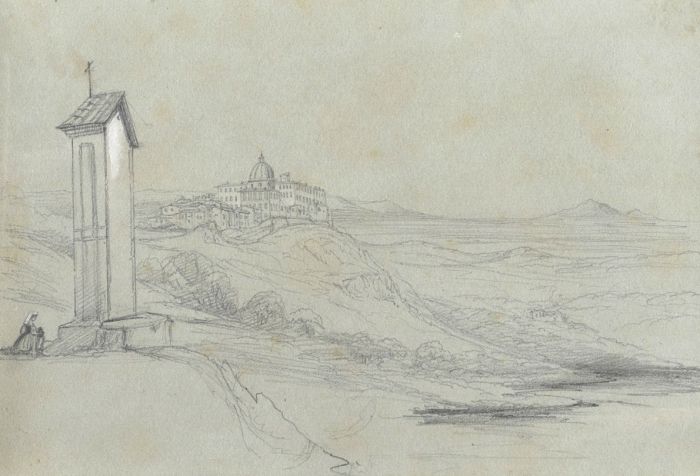 Lady Burlington (1812-1840) - 19th Century Graphite Drawing, Castel Gandolfo