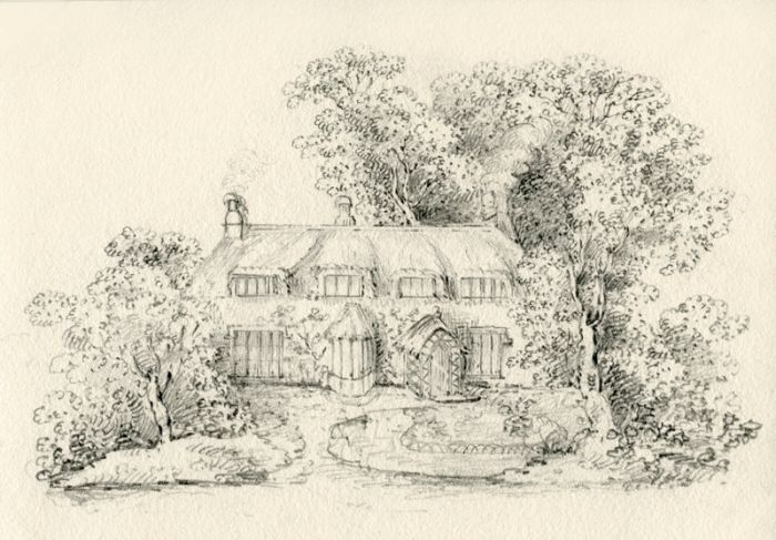 Small 19th Century Graphite Drawing - A Cottage