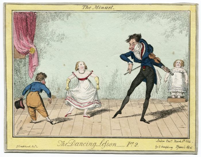 George Cruikshank - 1835 Etching, The Dancing Lesson Part 2 The Minuet