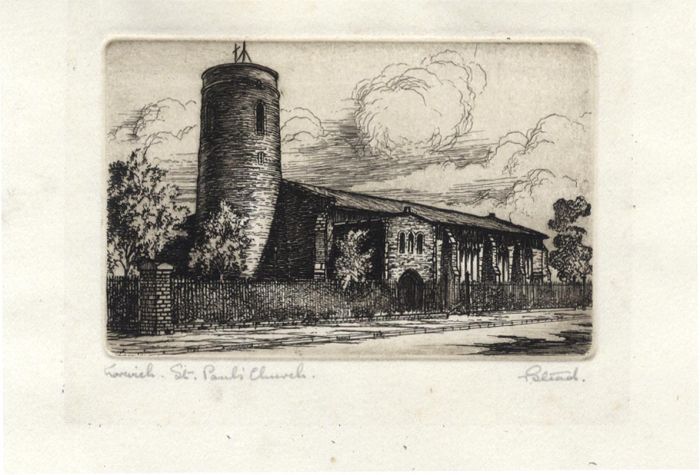 Mid 20th Century Etching - St Paul's Church