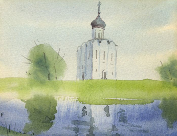 Early 20th Century Watercolour - Church of the Intercession of our Lady Russia