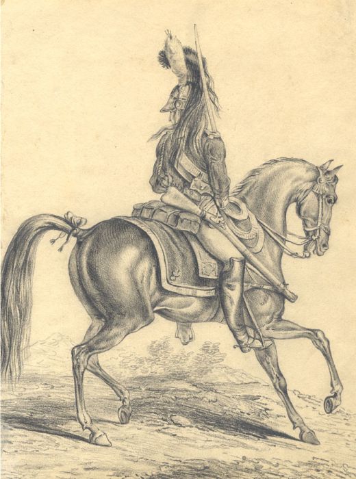 Excellent 19th Century Graphite Drawing - Mounted Soldier