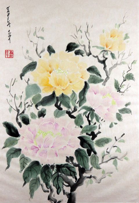Contemporary Oriental Woodblock - Chrysanthemums