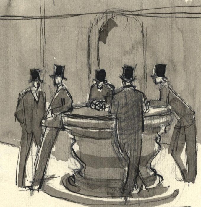Frances Watt - 1961 Pen and Ink Drawing, View of the Discount Market