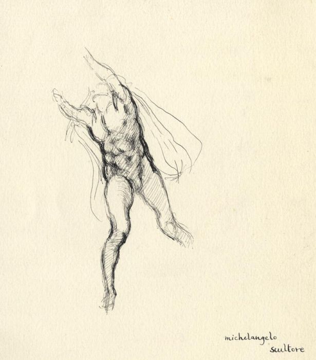 Frances Watt - Mid 20th Century Pen and Ink Drawing, Michelangelo Scultore