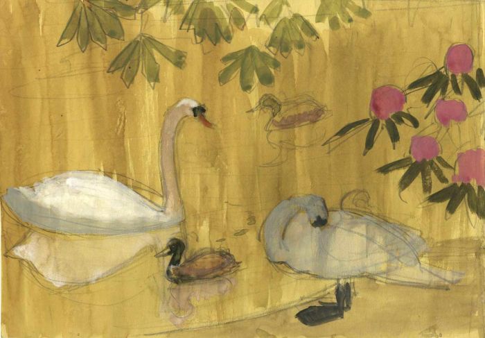 Frances Watt - Mid 20th Century Watercolour, Swans on a Pond