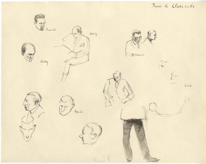 Frances Watt - 1961 Pen and Ink Drawing, On the Floor of the Stock Exchange
