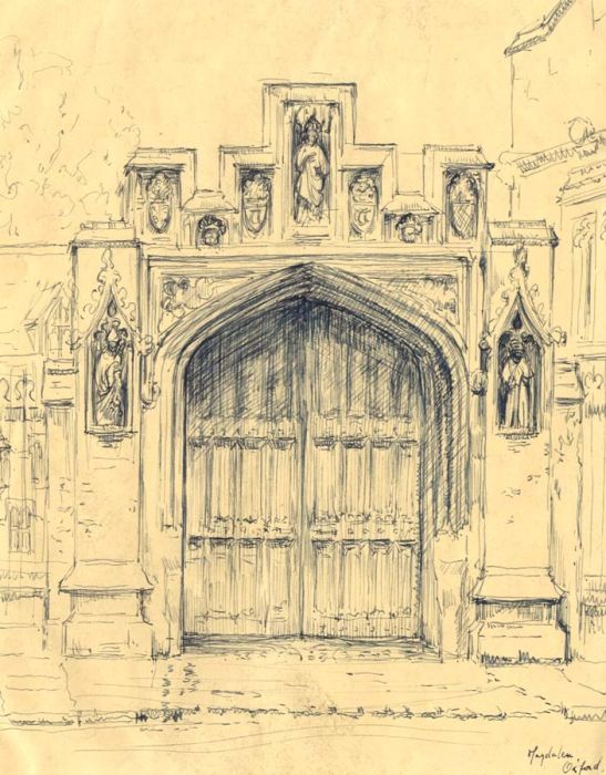 Frances Watt - 1945 Pen and Ink Drawing, Magdalen College, Oxford