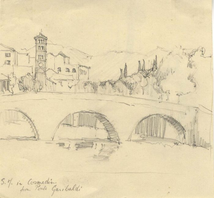 Frances Watt - Mid 20th Century Graphite Drawing, Santa Maria in Cosmedin