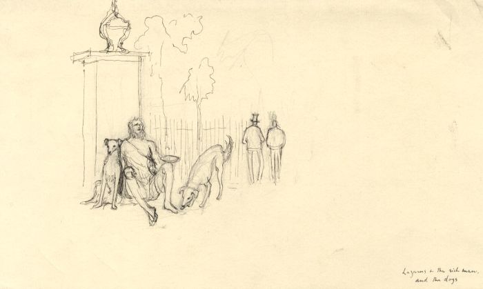 Frances Watt - Mid 20th Century Pen and Ink Drawing, Lazarus, Rich Man and Dogs