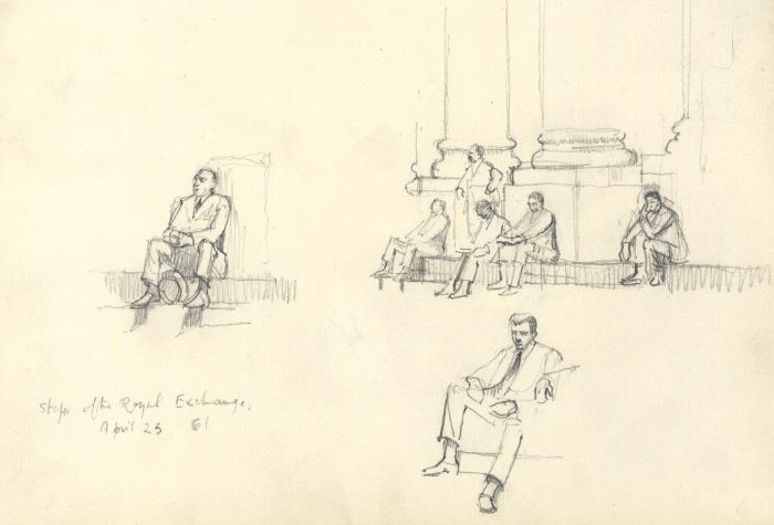 Frances Watt - Mid 20th Century Graphite Drawing, Steps of the Royal Exchange