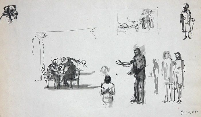 Frances Watt - 1954 Pen and Ink Drawing, Sheet of Drawings
