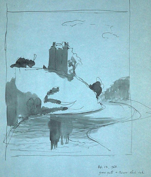 Frances Watt - 1968 Pen and Ink Drawing, Goose Quill and Chinese Stick Ink