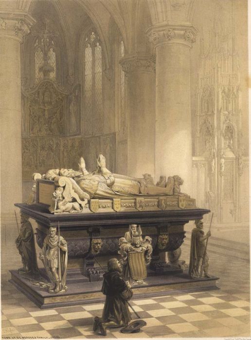 Louis Haghe - Large 1850 Lithograph, Tomb de Merodes's Family Gheel