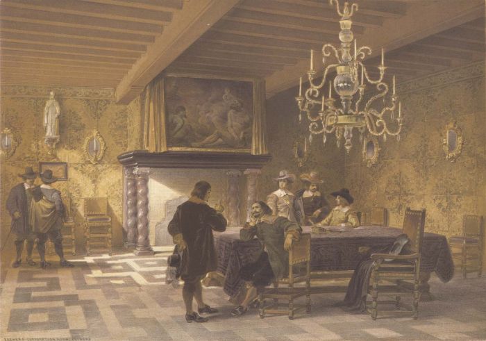 Louis Haghe - Large 1850 Lithograph, Brewer's Corporation Room Antwerp