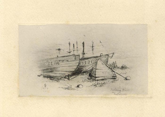 Charles James Spence - 1869 Etching, Fishing Boats Cullcoats