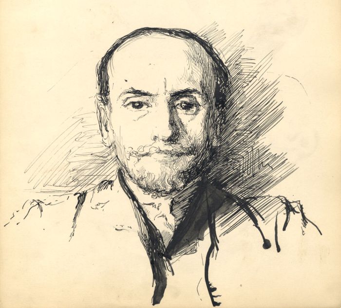 Millicent L. Woodforde - Double-sided 1904 Pen and Ink Drawing, Male portrait