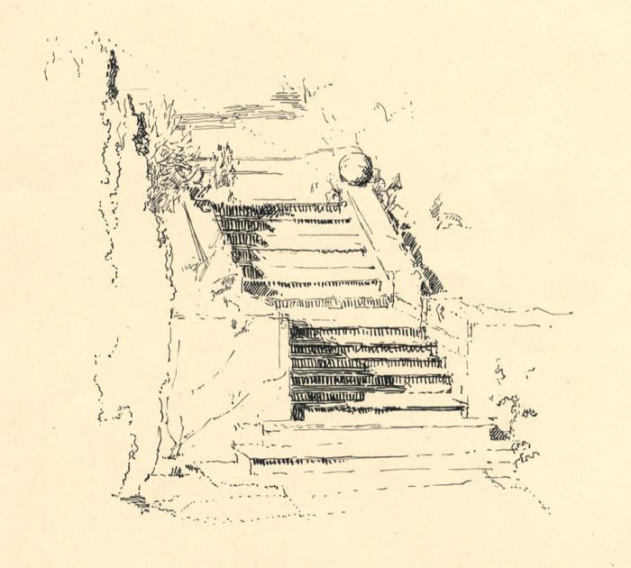 Millicent L. Woodforde - 1904 Pen and Ink Drawing, Garden Steps