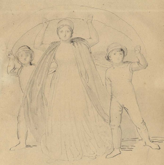 John Flaxman R.A. - 1799 Pen and Ink Drawing, Defence against Pain