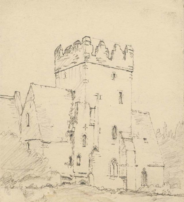 19th Century Graphite Drawing - Irish Church