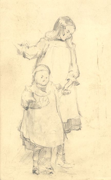 Joseph Harold Swanwick - Early 20th Century Graphite Drawing, Portrait Two Girls