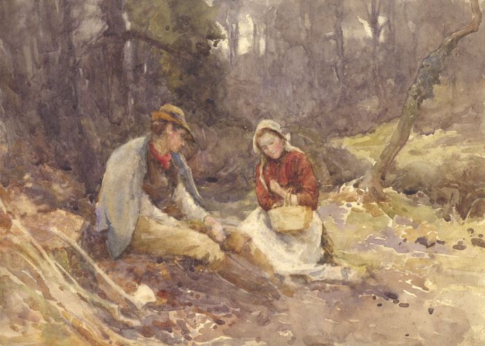 Joseph Harold Swanwick - 1899 Watercolour, The Woodman's Dinner