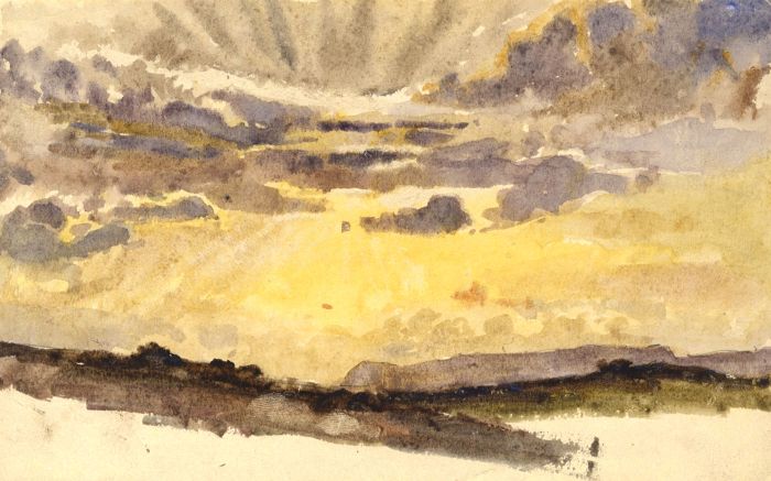 Joseph Harold Swanwick - Early 20th Century Watercolour, Field at Sunset