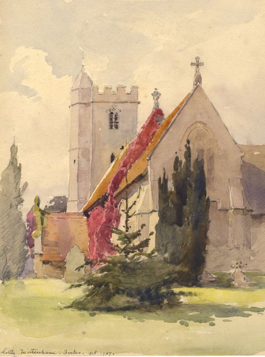 Joseph Harold Swanwick - 1907 Watercolour, Church, Little Wittenham, Berkshire